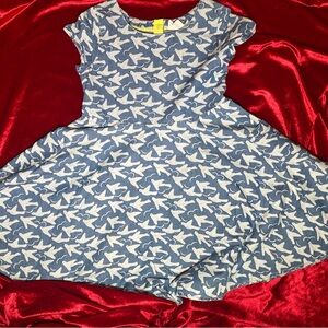 Blue Bird Pattern Kids Dress
